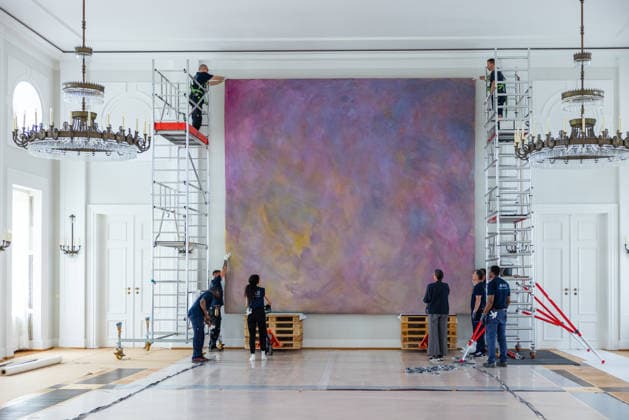 Dismantling of the artwork by artist Gotthard Graubner in the Great Hall of Bellevue Palace Germany, Berlin on 5 May 2026 As part of the fundamental renovation of the official residence of the German Federal President, which cost more than 600 million euros, two large-format color-space
