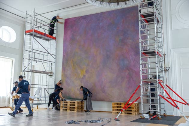 Dismantling of the artwork by artist Gotthard Graubner in the Great Hall of Bellevue Palace Germany, Berlin on 5 May 2026 As part of the fundamental renovation of the official residence of the German Federal President, which cost more than 600 million euros, two large-format color-space