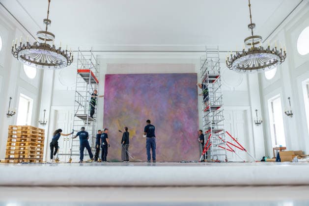 Dismantling of the artwork by artist Gotthard Graubner in the Great Hall of Bellevue Palace Germany, Berlin on 5 May 2026 As part of the fundamental renovation of the official residence of the German Federal President, which cost more than 600 million euros, two large-format color-space