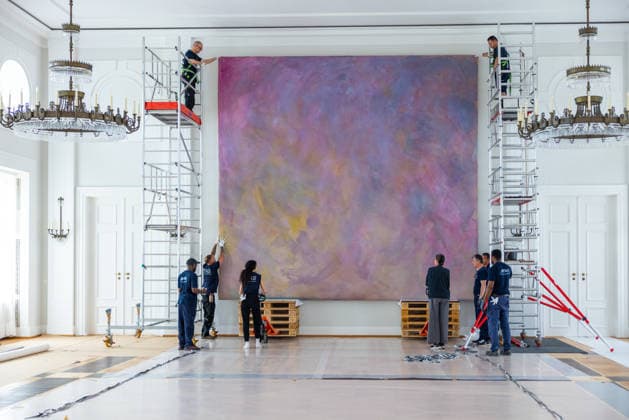 Dismantling of the artwork by artist Gotthard Graubner in the Great Hall of Bellevue Palace Germany, Berlin on 5 May 2026 As part of the fundamental renovation of the official residence of the German Federal President, which cost more than 600 million euros, two large-format color-space
