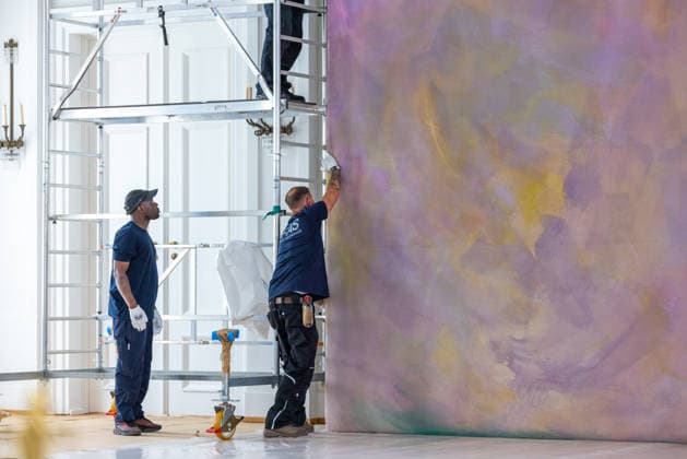 Dismantling of the artwork by artist Gotthard Graubner in the Great Hall of Bellevue Palace Germany, Berlin on 5 May 2026 As part of the fundamental renovation of the official residence of the German Federal President, which cost more than 600 million euros, two large-format color-space