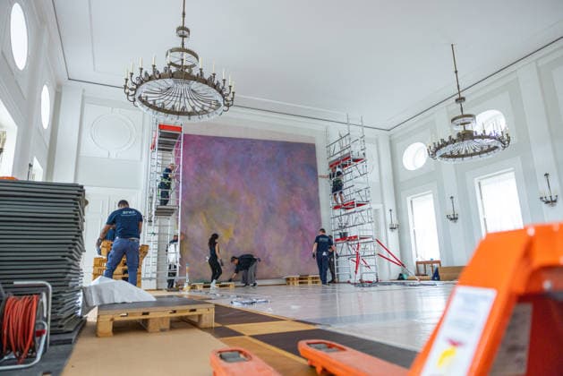 Dismantling of the artwork by artist Gotthard Graubner in the Great Hall of Bellevue Palace Germany, Berlin on 5 May 2026 As part of the fundamental renovation of the official residence of the German Federal President, which cost more than 600 million euros, two large-format color-space
