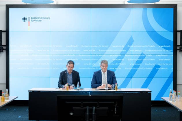 Taking office one year ago Review and outlook Berlin, Press conference, Review and outlook, Federal Minister of Transport Patrick Schnieder, Federal Ministry of Transport Berlin Berlin GER