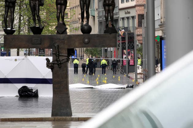 search for traces after amokfart in leipzig Leipzig , 05 05 2036 One day after Jeffrey K drove amok in Grimmaische Straße in Leipzig city center, police are still searching for traces Saxony Germany Copyright: xMatthiasxGränzdörferx