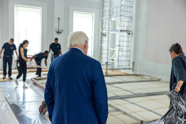 Renovation work at Bellevue Palace Dismantling the artwork by artist Gotthard Graubner in the Great Hall of Bellevue Palace Germany, Berlin on 5 May