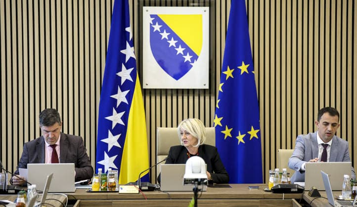 Session of the Council of Ministers of Bosnia and Herzegovina SARAJEVO, BOSNIA AND HERZEGOVINA - MAY 5: The Council of Ministers of Bosnia and Herzegovina convenes for a session in Sarajevo, Bosnia and Herzegovina, on May 5, 2026. Samir Jordamovic Anadolu Sarajevo Bosnia and Herzegovina. Editorial use only. Please get in touch for any other usage.  Copyright: x2026xAnadoluxSamirxJordamovicx