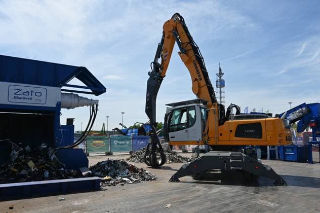 IFAT Munich 2026 is the worlds leading trade fair for water, sewage, waste and raw materials management The trade fair takes place every two years at the exhibition center in Munich Riem Photo Liebherr LH30 and Zato BlueDevil scrap press