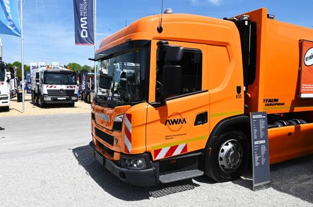 IFAT Munich 2026 is the worlds leading trade fair for water, sewage, waste and raw materials management The trade fair takes place every two years at the exhibition center in Munich Riem Photo AWM Abfallwirtschaftsbetrieb München, Scania garbage truck with Faun VarioPress body