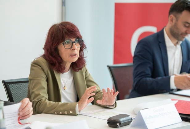 Annual press conference 2026 of the Saar Savings Banks Association on Tuesday 05 05 2026 in Saarbrücken In the picture Cornelia Hoffmann Bethscheider, President of the Saar Savings Banks Association bub