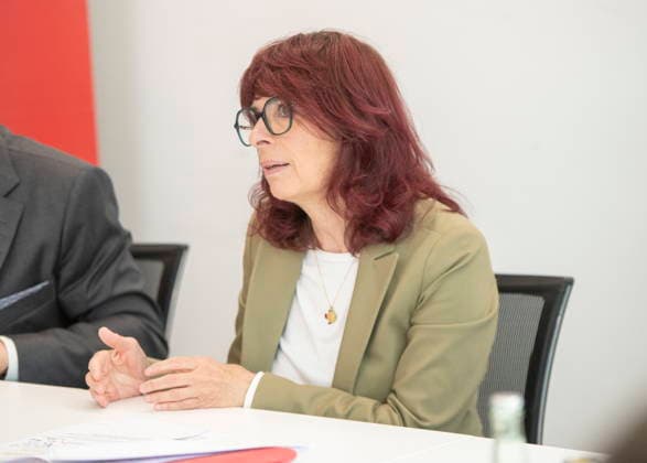 Annual press conference 2026 of the Saar Savings Banks Association on Tuesday 05 05 2026 in Saarbrücken In the picture Cornelia Hoffmann Bethscheider, President of the Saar Savings Banks Association bub