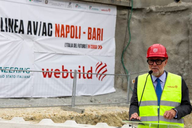 Breakthrough Achieved at Rocchetta Tunnel on Naples Bari Line The breakthrough of the final tunnel face in the Rocchetta Tunnel on the Apice Hirpinia section of the new Naples Bari high-speed and high-capacity line in Apice, Benevento on March, 5 2026. In photo Nicola Meistro Senior Vice President of Operations (Rail) at Webuild Italia ABP16486 Copyright: xAntonioxBalascox
