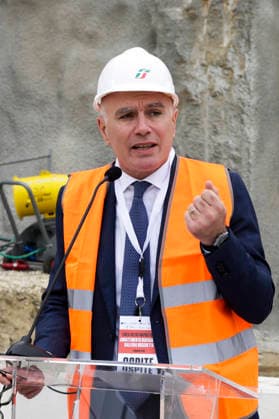 Breakthrough Achieved at Rocchetta Tunnel on Naples Bari Line The breakthrough of the final tunnel face in the Rocchetta Tunnel on the Apice Hirpinia section of the new Naples Bari high-speed and high-capacity line in Apice, Benevento on March, 5 2026. In photo Aldo Isi Chief Executive Officer and General Manager of RFI ABP16586 Copyright: xAntonioxBalascox