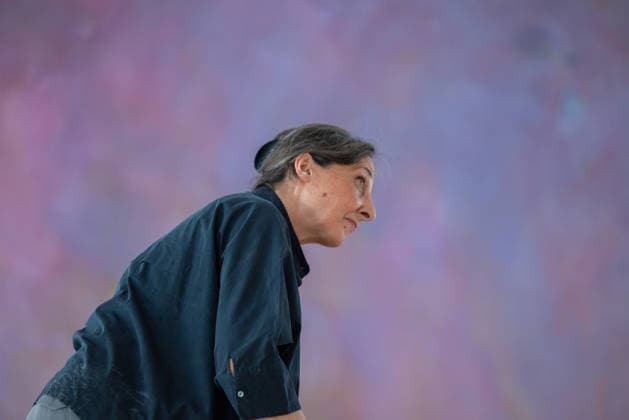 Dismantling of the artwork by artist Gotthard Graubner in the Great Hall of Bellevue Palace Germany, Berlin on 5 May 2026 Restorer Hana Streicher, She leads the dismantling of the painting in the large ballroom As part of the fundame