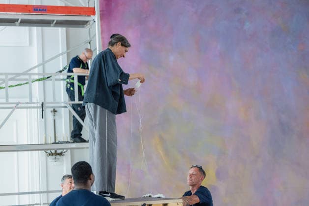 Dismantling of the artwork by artist Gotthard Graubner in the Great Hall of Bellevue Palace Germany, Berlin on 5 May 2026 Restorer Hana Streicher, She leads the dismantling of the painting in the large ballroom As part of the fundame
