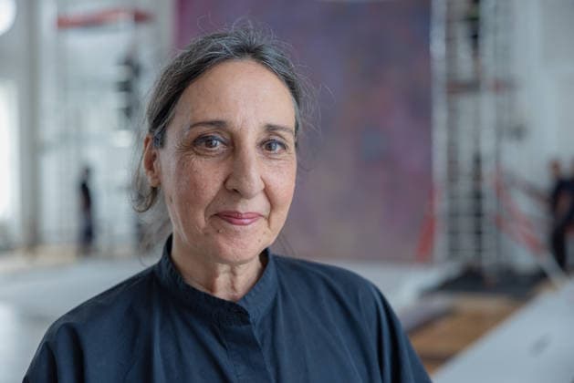 Dismantling of the artwork by artist Gotthard Graubner in the Great Hall of Bellevue Palace Germany, Berlin on 5 May 2026 Restorer Hana Streicher, She leads the dismantling of the painting in the large ballroom As part of the fundame