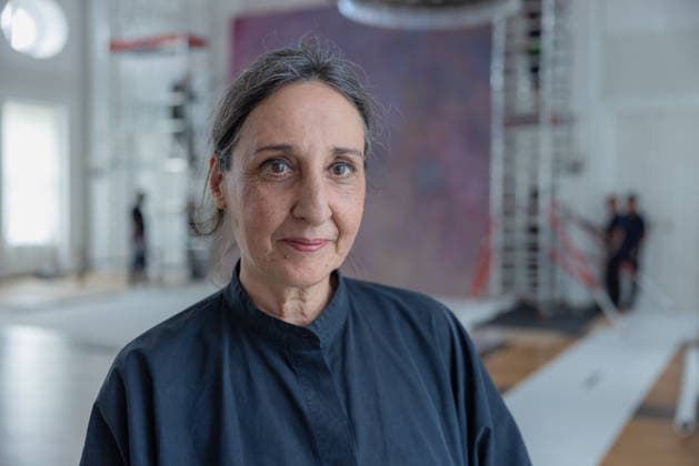 Dismantling of the artwork by artist Gotthard Graubner in the Great Hall of Bellevue Palace Germany, Berlin on 5 May 2026 Restorer Hana Streicher, She leads the dismantling of the painting in the large ballroom As part of the fundame