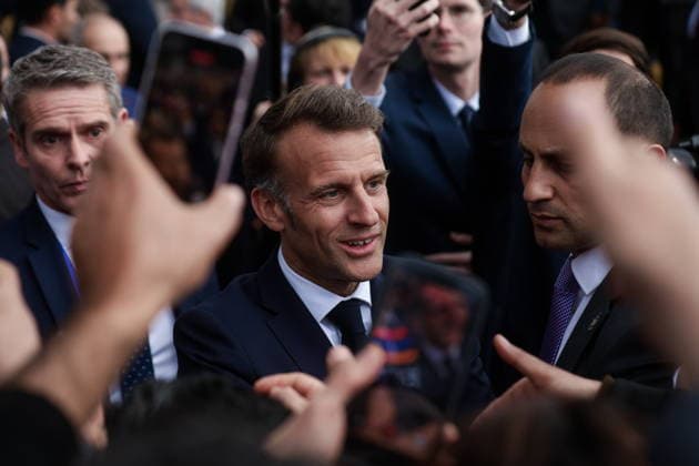 ARMENIA, GYUMRI - MAY 5, 2026: Emmanuel Macron, President of France, emerges ahead of a concert titled Musical Bridge: Armenia - France and held in Vardanants Square to mark friendship between the two countries. Alexander Patrin TASS  92081284