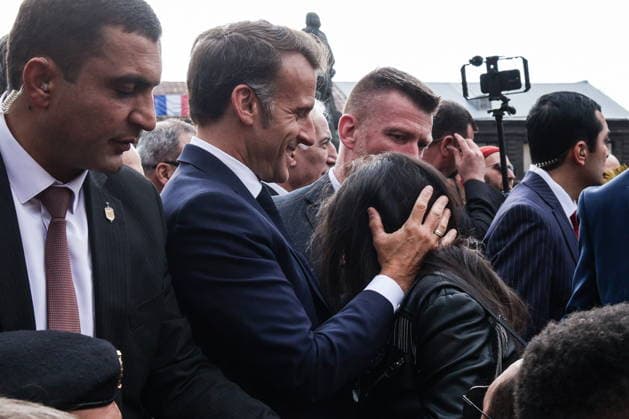 ARMENIA, GYUMRI - MAY 5, 2026: Emmanuel Macron, President of France, arrives for a ceremony to lay flowers at the memorial to the 1988 Spitak earthquake titled For the Innocent Victims, For the Merciful Hearts and situated in Vardanants Square Gyumri Armenia  - ZUMAt113 20260505_zaa_t113_286 Copyright: xAlexanderxPatrinx