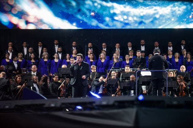 ARMENIA, GYUMRI - MAY 5, 2026: A singer performs during a concert titled Musical Bridge: Armenia - France and held in Vardanants Square to mark friendship between the two countries. Alexander Patrin TASS  92082452