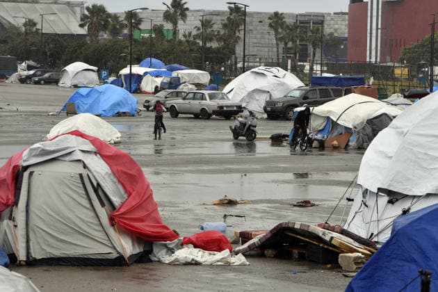 Rainfall worsens conditions for displaced families in Beirut BEIRUT, LEBANON - MAY 05: Displaced families shelter in makeshift tents as rainfall worsens living conditions in Beirut, capital of Lebanon, on May 05, 2026. Families whose homes were destroyed by Israeli attacks continue to face harsh conditions as rain floods temporary shelters and disrupts daily life. Houssam Shbaro Anadolu Beirut Lebanon. Editorial use only. Please get in touch for any other usage.  Copyright: x2026xAnadoluxHoussamxShbarox