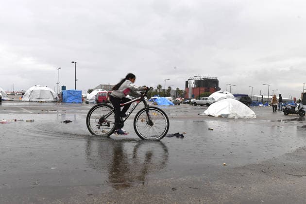 Rainfall worsens conditions for displaced families in Beirut BEIRUT, LEBANON - MAY 05: Displaced families shelter in makeshift tents as rainfall worsens living conditions in Beirut, capital of Lebanon, on May 05, 2026. Families whose homes were destroyed by Israeli attacks continue to face harsh conditions as rain floods temporary shelters and disrupts daily life. Houssam Shbaro Anadolu Beirut Lebanon. Editorial use only. Please get in touch for any other usage.  Copyright: x2026xAnadoluxHoussamxShbarox