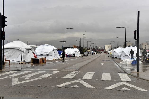 Rainfall worsens conditions for displaced families in Beirut BEIRUT, LEBANON - MAY 05: Displaced families shelter in makeshift tents as rainfall worsens living conditions in Beirut, capital of Lebanon, on May 05, 2026. Families whose homes were destroyed by Israeli attacks continue to face harsh conditions as rain floods temporary shelters and disrupts daily life. Houssam Shbaro Anadolu Beirut Lebanon. Editorial use only. Please get in touch for any other usage.  Copyright: x2026xAnadoluxHoussamxShbarox