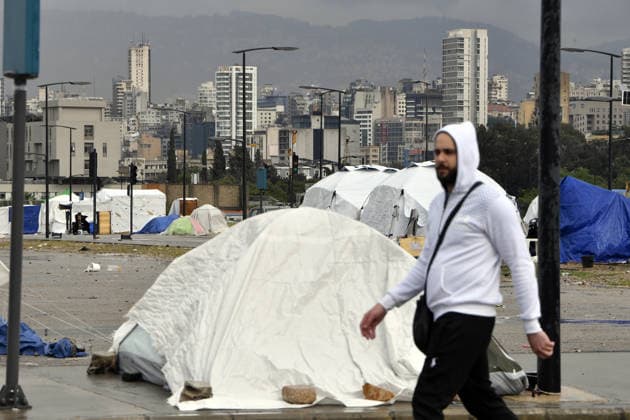 Rainfall worsens conditions for displaced families in Beirut BEIRUT, LEBANON - MAY 05: Displaced families shelter in makeshift tents as rainfall worsens living conditions in Beirut, capital of Lebanon, on May 05, 2026. Families whose homes were destroyed by Israeli attacks continue to face harsh conditions as rain floods temporary shelters and disrupts daily life. Houssam Shbaro Anadolu Beirut Lebanon. Editorial use only. Please get in touch for any other usage.  Copyright: x2026xAnadoluxHoussamxShbarox