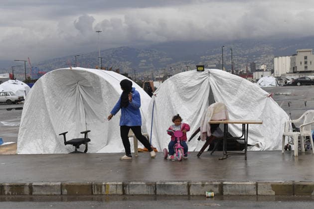 Rainfall worsens conditions for displaced families in Beirut BEIRUT, LEBANON - MAY 05: Displaced families shelter in makeshift tents as rainfall worsens living conditions in Beirut, capital of Lebanon, on May 05, 2026. Families whose homes were destroyed by Israeli attacks continue to face harsh conditions as rain floods temporary shelters and disrupts daily life. Houssam Shbaro Anadolu Beirut Lebanon. Editorial use only. Please get in touch for any other usage.  Copyright: x2026xAnadoluxHoussamxShbarox