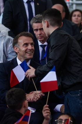 ARMENIA, GYUMRI - MAY 5, 2026: Emmanuel Macron, President of France, attends a concert titled Musical Bridge: Armenia - France and held in Vardanants Square to mark friendship between the two countries Gyumri Armenia  - ZUMAt113 20260505_zaa_t113_331 Copyright: xAlexanderxPatrinx