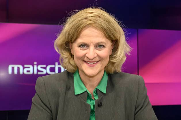 v l Kristina Dunz RND , GER, Berlin, Studio, guest on Maischberger, political talk show, TV, format, with presenter Sandra Maischberger, Das Erste, from Adlershof Am Studio 20, 05 May 2026, Copyright: HMBxMedia UwexKoch