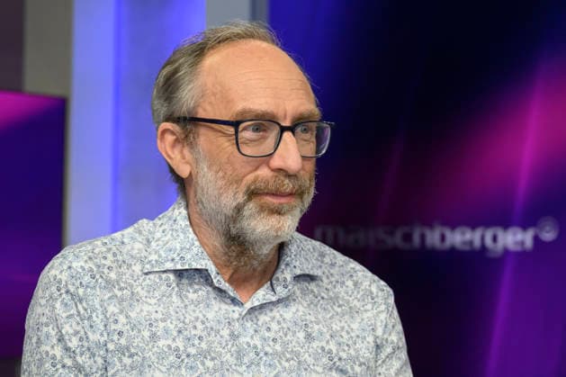 v l Jimmy Wales Wikipedia founder , GER, Berlin, Studio, guest on Maischberger, political talk show, TV, format, with presenter Sandra Maischberger, Das Erste, from Adlershof Am Studio 20, 05 May 2026, Copyright: HMBxMedia UwexKoch