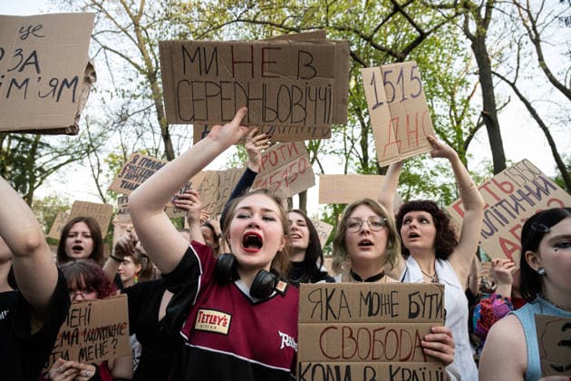 Ukrainians protest against the project of the civil code KYIV, UKRAINE - MAY 05: Ukrainians attend a rally holding banners and placards to protest against the project of the civil code (law project no. 15150) in Kyiv, Ukraine on May 05, 2026. Danylo Antoniuk Anadolu Kyiv Ukraine. Editorial use only. Please get in touch for any other usage.  Copyright: x2026xAnadoluxDanyloxAntoniukx