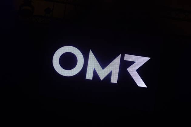 Hamburg, OMR Festival Hamburg, 05 05 2026 The OMR logo on a black background in one of the exhibition halls