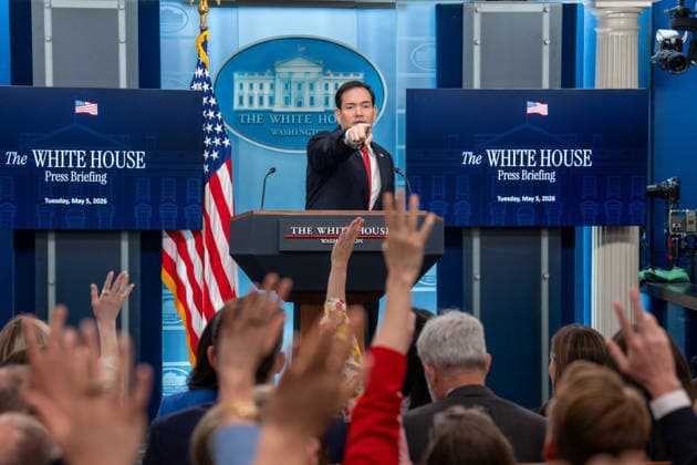 May 5, 2026, Washington, Dc, United States: Secretary of State Marco Rubio hosts the White House press briefing on May 5, 2026. Rubio is taking the place of White House Press Secretary Karoline Leavitt who is on maternity leave. Washington United States - ZUMAl312 20260505_znp_l312_039 Copyright: xAndrewxLeydenx