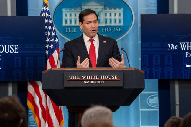 May 5, 2026, Washington, Dc, United States: Secretary of State Marco Rubio hosts the White House press briefing on May 5, 2026. Rubio is taking the place of White House Press Secretary Karoline Leavitt who is on maternity leave. Washington United States - ZUMAl312 20260505_znp_l312_034 Copyright: xAndrewxLeydenx