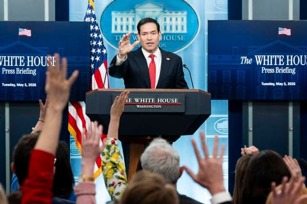 May 5, 2026, Washington, District Of Columbia, USA: U.S. Secretary of State MARCO RUBIO speaking at a press briefing in the White House Press Briefing Room in Washington, DC. Washington USA  - ZUMAb161 20260505_aap_b161_005 Copyright: xMichaelxBrochsteinx