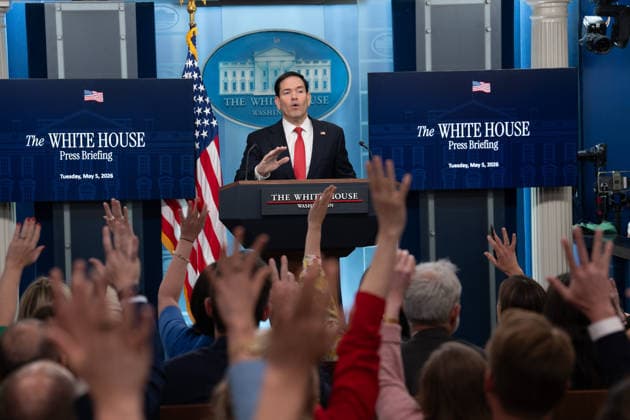 May 5, 2026, Washington, Dc, United States: Secretary of State Marco Rubio hosts the White House press briefing on May 5, 2026. Rubio is taking the place of White House Press Secretary Karoline Leavitt who is on maternity leave. Washington United States  - ZUMAl312 20260505_znp_l312_038 Copyright: xAndrewxLeydenx