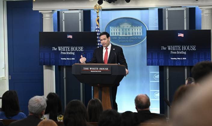 U.S. Secretary of State Marco Rubio WASHINGTON, D.C., UNITED STATES - MAY 5: U.S. Secretary of State Marco Rubio held a press briefing at the White House on current issues in Washington DC, United States on May 5, 2026. Fatih Aktas Anadolu Washington DC United States. Editorial use only. Please get in touch for any other usage.  Copyright: x2026xAnadoluxFatihxAktasx
