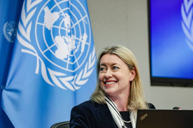 May 5, 2026, New York, New York, USA: ZOE BRENNAN, IOM Spokesperson speaks during a press briefing at UNHQ on the launch of the World Migration Report during the Second International Migration Review Forum (IMRF). The briefing focused on migration trends, data and international cooperation, with representatives from the International Organization for Migration (IOM) and the UN Network on Migration discussing the report and its relevance to IMRF discussions. New York USA - ZUMAo116 20260505_znp_o116_012 Copyright: xBiancaxOterox