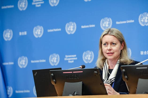 May 5, 2026, New York, New York, USA: ZOE BRENNAN, IOM Spokesperson speaks during a press briefing at UNHQ on the launch of the World Migration Report during the Second International Migration Review Forum (IMRF). The briefing focused on migration trends, data and international cooperation, with representatives from the International Organization for Migration (IOM) and the UN Network on Migration discussing the report and its relevance to IMRF discussions. New York USA - ZUMAo116 20260505_znp_o116_014 Copyright: xBiancaxOterox