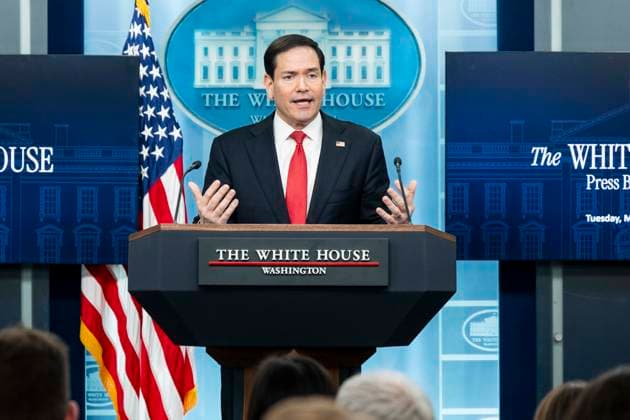 May 5, 2026, Washington, District Of Columbia, USA: U.S. Secretary of State MARCO RUBIO speaking at a press briefing in the White House Press Briefing Room in Washington, DC. Washington USA - ZUMAb161 20260505_aap_b161_001 Copyright: xMichaelxBrochsteinx