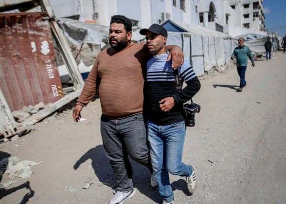 Deadly Strike in Gaza May 5 Getty Images photographer Ahmed Hasaballah (R) mourns the loss of a relative at Al-Shifa Hospital following an Israeli military attack in Gaza City, violating the ceasefire, on May 5, 2026. Gaza Gaza Strip Palestinian Territories Copyright: xSaeedxJarasx