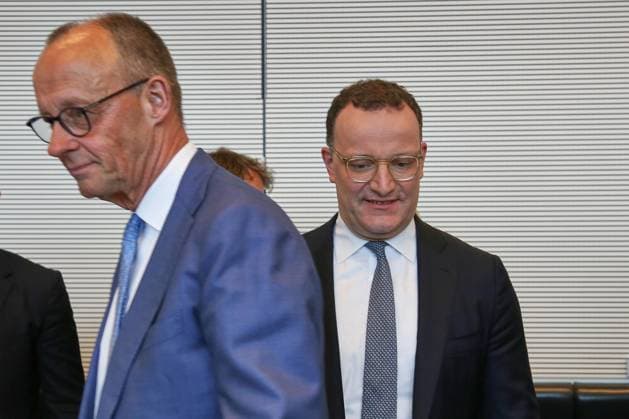 Berlin, Germany, 05 05 2026 German Bundestag Union parliamentary group meeting Federal Chancellor Friedrich Merz CDU and Jens Spahn CDU Copyright: xdtsxNachrichtenagenturx dts_117824