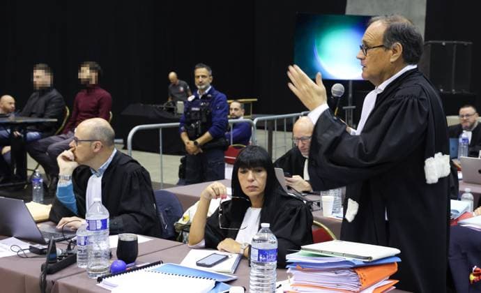 Civil party lawyer Jean-Philippe Mayence gestures during the third day of the trial of P. and A. Falzone, at the Court of Appeal of Mons, on Wednesday 06 May 2026. The trial of the two men concerns the 2022 tragedy in Strepy-Bracquegnies, where a car plowed into a carnival parade around 5:00. Six people died at the scene, and a seventh months later in the hospital. P. Falzone is charged with seven murder and 81 attempted murder. A. Falzone with failure to render aid to a person in danger.  VIRGINIExLEFOUR 173006062