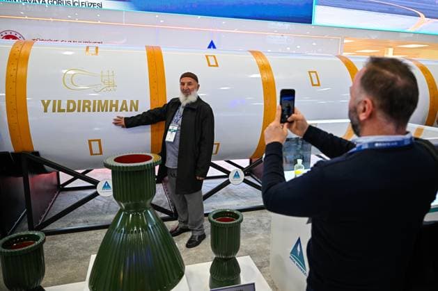 SAHA 2026 Defense Expo continues in Istanbul ISTANBUL, TURKIYE - MAY 6: The intercontinental hypersonic ballistic missile YILDIRIMHAN, developed by the Ministry of National Defense (MSB) R&D Center, draws attention from visitors during the exhibition the SAHA 2026 International Defense, Aerospace, and Space Industry Fair in Istanbul, Turkiye on May 6, 2026. Cem Tekkesinoglu Anadolu Istanbul Turkey. Editorial use only. Please get in touch for any other usage.  Copyright: x2026xAnadoluxCemxTekkesinoglux