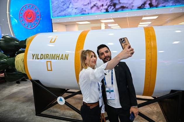 SAHA 2026 Defense Expo continues in Istanbul ISTANBUL, TURKIYE - MAY 6: The intercontinental hypersonic ballistic missile YILDIRIMHAN, developed by the Ministry of National Defense (MSB) R&D Center, draws attention from visitors during the exhibition the SAHA 2026 International Defense, Aerospace, and Space Industry Fair in Istanbul, Turkiye on May 6, 2026. Cem Tekkesinoglu Anadolu Istanbul Turkey. Editorial use only. Please get in touch for any other usage.  Copyright: x2026xAnadoluxCemxTekkesinoglux