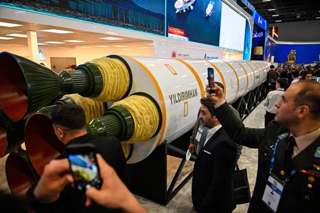 SAHA 2026 Defense Expo continues in Istanbul ISTANBUL, TURKIYE - MAY 6: The intercontinental hypersonic ballistic missile YILDIRIMHAN, developed by the Ministry of National Defense (MSB) R&D Center, draws attention from visitors during the exhibition the SAHA 2026 International Defense, Aerospace, and Space Industry Fair in Istanbul, Turkiye on May 6, 2026. Cem Tekkesinoglu Anadolu Istanbul Turkey. Editorial use only. Please get in touch for any other usage.  Copyright: x2026xAnadoluxCemxTekkesinoglux