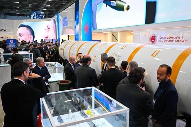 SAHA 2026 Defense Expo continues in Istanbul ISTANBUL, TURKIYE - MAY 6: The intercontinental hypersonic ballistic missile YILDIRIMHAN, developed by the Ministry of National Defense (MSB) R&amp;D Center, draws attention from visitors during the exhibition the SAHA 2026 International Defense, Aerospace, and Space Industry Fair in Istanbul, Turkiye on May 6, 2026. Cem Tekkesinoglu Anadolu Istanbul Turkey. Editorial use only. Please get in touch for any other usage.  Copyright: x2026xAnadoluxCemxTekkesinoglux