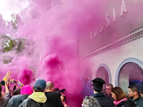Venice Biennale - Pussy Riot protests at the Russian Pavilion  Copyright: xMatteoxChinellatox xipa-agency.netx xMatteoxChinellatox IPA_Agency_IPA74466152