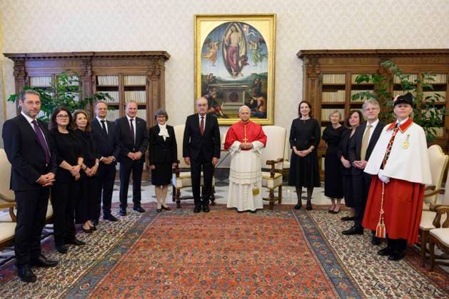 ITALY- REL VATICAN -POPE LEO XVI MEETS WITH HIS EXCELLENCY MR.GUY PARMELIN PRESIDENT OF THE SWISS CONFEDERATION May 6, 2026 ITALY REL - Vatican, May 6, 2026 Pope Leo XIV meets with His Excellency Mr. Guy Parmelin, President of the Swiss Confederation, who will attend the swearing-in ceremony for the new recruits of the Pontifical Swiss Guard at the Vatican EDITORIAL USE ONLY - NO BOOKS Copyright: xVATICANxMEDIAx xCatholicxPressxPhotox